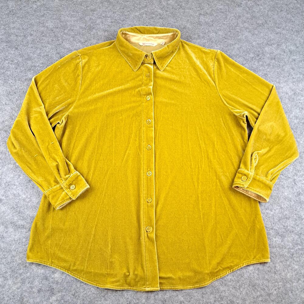 Soft Surroundings Shirt Womens Petite Large Gold Velour Button Tunic Top Blouse